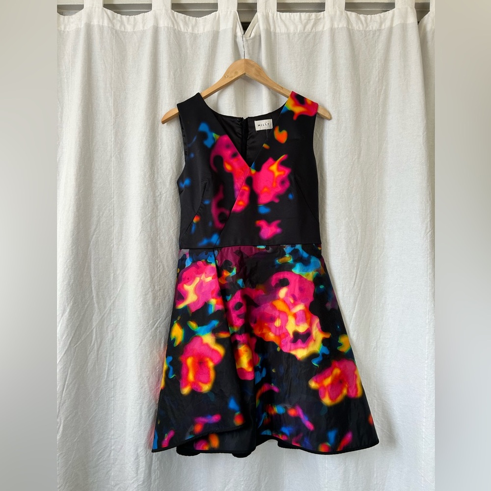Milly Black Dress with Vibrant Multicolor Accents